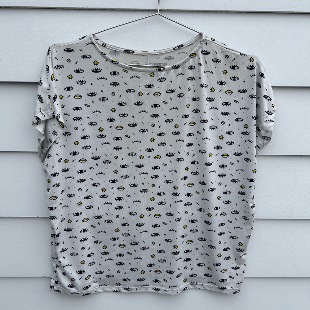 Patterned White T-Shirt with Eye and Crown Design